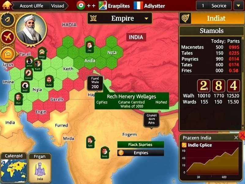 Mughal Empire Simulator gameplay screenshot showing empire management